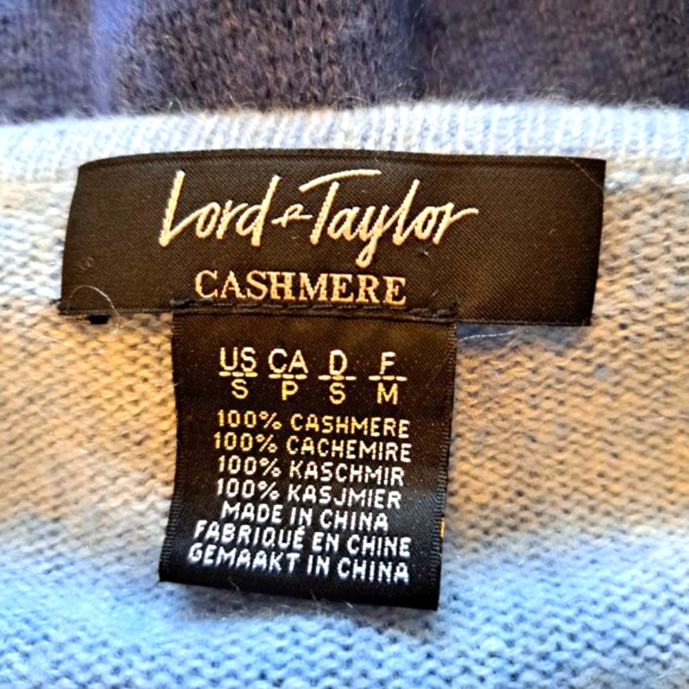 Lord & Taylor 100% Cashmere Asymmetrical Blue Ombre Dip Dye Quiet Luxury Small - Picture 6 of 6